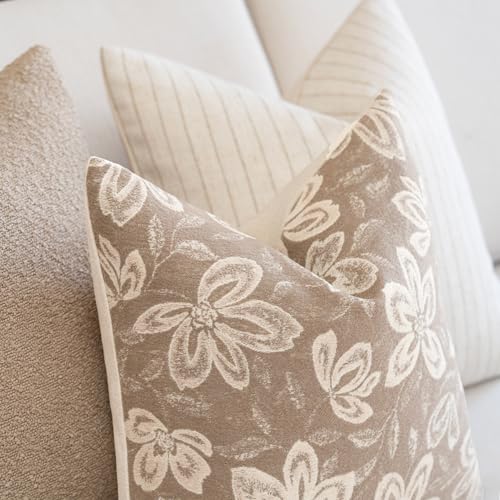 FIOUOVO Floral Throw Pillow Covers 20x20 Set of 2 Farmhouse Pillow Covers Vintage Neutral Accent Pillowcases Decorative Cushion Covers for Sofa Couch Living Room Bedroom Home Decor, Neutral - color: Neutral, size: 20" x 20" (Pack of 2)