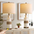 BOBOMOMO 24.5" Farmhouse Boho Table Lamps Set of 2, Hand-Woven Rattan Bedside Lamps with 3-Way Dimmable Touch Control & USB A+C Ports, Nightstand Lamp for Bedroom, Living Room, Corner (Bulbs Included) - size: 24.25"