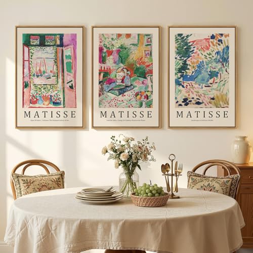 Framed Abstract Matisse Wall Art for Living room, Large 3 Pieces Colorful Landscape Canvas Artwork for Walls, Vintage Matisse Paintings Prints Pictures for Hallway Home Office, Total Size 30x60 - color: Colorful-C, size: 20"W x 30" H x 3Pcs