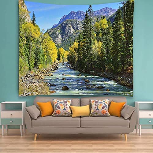 YISURE Nature Mountain Forest Tapestry, Scenic Green Pine Tree Waterfall Landscape Wall Hanging Tapestries for Home Office Dorm Indoor and Outdoor Decoration, 60(W) x40(L) Inch - size: 40"L x 60"W