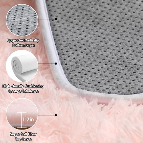 ONASAR Pink Runner Rugs for Bedroom Living Room, 2x6 Bedside Hallway Fluffy Area Rug, Ultra Soft Plush Furry Faux Fur Non Slip Floor Carpet for Nursery Kids Dorm Closet Home Decor Aesthetic - color: Light Pink, size: 2' x 6' (Runner)