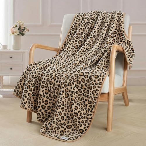 Fleece Throw Blanket 50" x 70" - Soft Cozy Microfiber Plush Blanket, Lightweight Warm Throw for Couch Bed Sofa Chair, All Season Use, Sand Leopard - color: Sand Leopard