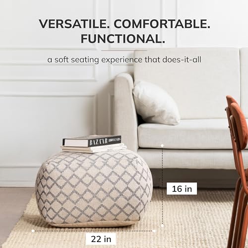 Anji Mountain Pouf Ottoman Foot Rest, Handmade Ottoman Pouf, Comfortable Foot Stool, Decorative Floor Seating for Living Room Decor, Bedroom & Home Décor Accent - South Grand Ivory, 22"D x 22"W x 16"H - color: South Grand Ivory, size: 22"D x 22"W x 16"H