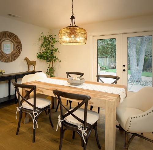 HMVPL Large Farmhouse Chandeliers for Dining Room, 5-Light Rattan Boho Chandelier Light Fixture with Wicker Lampshade, Coastal Hanging Pendant Lighting for Kitchen Island Bedroom Living Room Nursery - color: Brown, size: 5-Lights (D)18.1 in