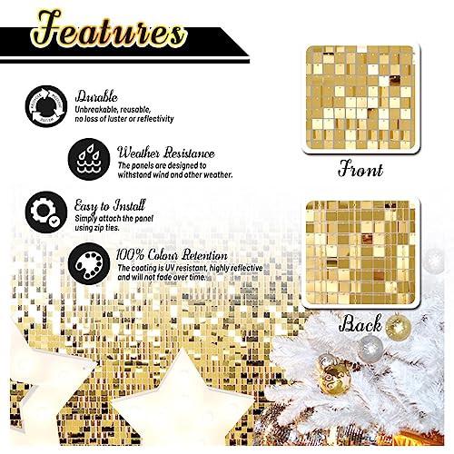 Kate Square Light Gold Sequin Wall Panels Shimmer Wall Birthday Party Backdrop Decorations (Pack of 12) - color: Light Gold