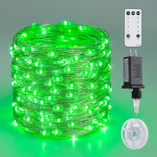 JMEXSUSS 200 LED Remote Control Green Christmas Fairy Lights, 66 ft 8 Modes Fairy Lights Indoor with Wheel, Plug in Green Light Outdoor for Halloween Christmas Decor - color: Green, size: 66FT 200LED