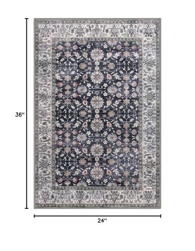 KUTA Vintage Floral Entryway Rug 2x3, Kitchen Area Rugs Non-Slip Washable Throw Rug, Grey Black Beige Ultra Thin Soft Print Front Door Mat Indoor Doormat for Entrance, Bedside, or Small Spaces - color: Grey Black Beige, size: 2' x 3' (Rectangular)