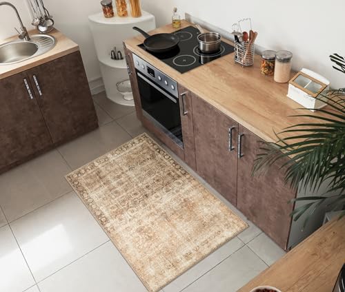Keen Home Design 24"x36" Rug - Machine Washable Entry Rug with Non-Slip Backing, Ideal for Enteryway, Kitchen, Bathroom, Laundry Room - Vintage, Easy Clean, Durable, Low Pile - (2' x 3') - color: Beige / Brown, size: 2' x 3' (Rectangular)