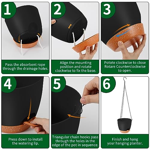 GARDIFE Hanging planters for Indoor Plants, 8 inch Hanging Planter, Self Watering Plant Pot, 2 Pack self Watering Hanging Planter, Black - color: 8-black, size: 8 inch
