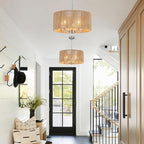 Rattan Chandelier for Dining Room, 5-Light Large Farmhouse Chandeliers Hand Woven Boho Pendant Light Fixture, 19'' Brushed Nickel Wicker Chandelier for Foyer Hallway Bedroom Kitchen Living Room - color: 5-Light Nickel