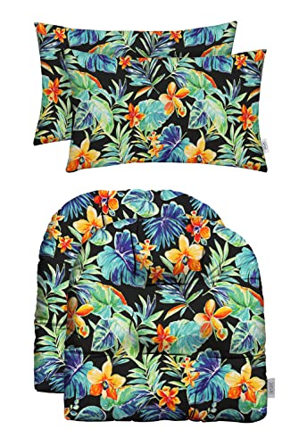 RSH DECOR: Tufted U-Shapes & Lumbars 2 of Each | 22" x 22” & 20" x 12" | Water-Resistant Spun Fabric | Outdoor Wicker Cushions & Support Pillows for Patio Furniture | Beachcrest Caviar - color: Beachcrest Caviar, size: 22" x 22" & 20" x 12"