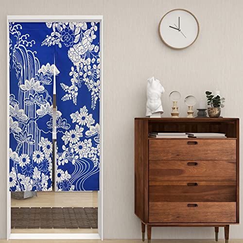 LIGICKY Japanese Style Noren Doorway Curtains Thick Long Type Printed Door Hanging Tapestries for Home Decoration 33.5 x 59inch, Blue (Chrysanthemum) - color: Chrysanthemum, size: 33.5"W x 59"L (Pack of 1)