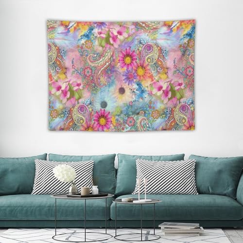 KANEPE Bohemian Tapestry Vintage Boho Flower Pattern Wall Hanging Tapestries Home Decor for Living Room Bedroom Apartments Farmhouse Dorm,40inx30in (102×76cm)【Small】 - color: Boho-17, size: 40Wx30L