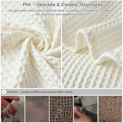 PHF Pre-Washed Cotton Waffle Weave Blanket Throw Size for Couch Bed,Snag Proof Spring Summer Lightweight Breathable,Oeko-TEX Certified,Machine Washable, Home Decor Gift，Cream - color: Cream, size: Throw(50" x 60")