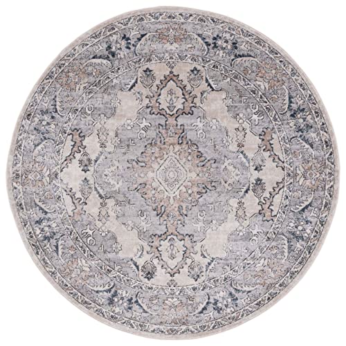 SAFAVIEH Oregon Collection 6'7" Round Beige/Grey ORE898B Oriental Distressed Non-Shedding Dining Room Entryway Foyer Living Room Bedroom Area Rug - size: 6'7" (Round)