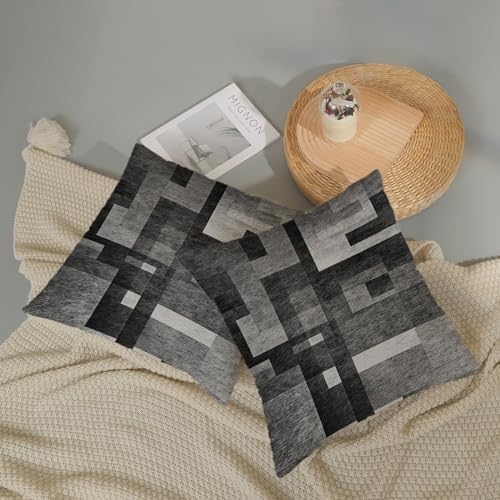 BETGINY Black White Grey Pillow Covers 16x16, Abstract Art Outdoor Decorative Throw Pillows for Couch, Modern Geometry Decor Cushion Cover 2 Pcs Soft Farmhouse Square Pillowcase for Bed Car Safa - color: Black, size: 16" x 16" (Pack of 2)