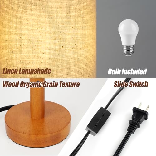 LALISU Small Table Lamp Nightstand Lamp Linen Lampshade Bedroom Wood Base Small Bedside Lamp for Night Stands, Desk Lamps for Reading Living Room, Office (LED Bulb Included) (Rosewood) - color: Rosewood