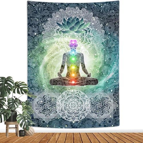 DYNH Meditation Vertical Tapestry, Yoga Decor Tapestry Wall Hanging for Bedroom, Lotus Tapestries Poster Beach Blanket College Dorm Home (40W X 60H) - size: 60"L x 40"W
