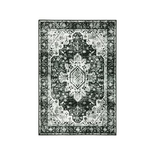 Moynesa Washable 2x3 Entryway Rug Small Front Door Mat, Black and White Kitchen Rugs Non Skid Non-Slip with Rubber Backing, Distressed Low Pile Throw Carpet for Indoor Outside Entrance - color: Black/White, size: 2' x 3'
