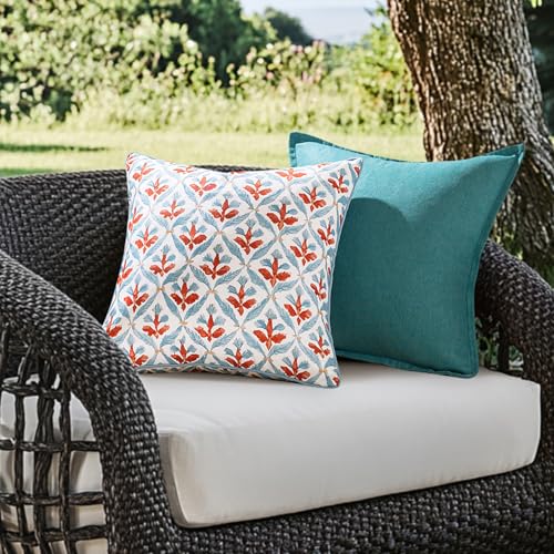 MIULEE Floral Decorative Pillow Covers Set of 2,Block Print Throw Pillowcases Outdoor Boho Farmhouse Vintage Coastal Summer Accent Cushion Covers for Couch paito Garden Sofa Bed 18x18 Inch, Blue-Rust - color: Blue-rust, size: 18" x 18" (Pack of 2)