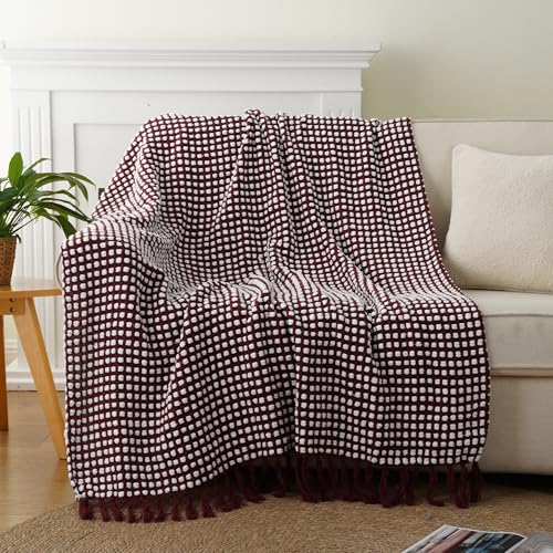Bunnikins & Clover Knitted Red Purple Throw Blanket, Cozy Warm Lightweight Chenille Throw Blanket for Bed, Sofa, Home Decor, 50"x60" - color: Red Violet, size: 50"x60"