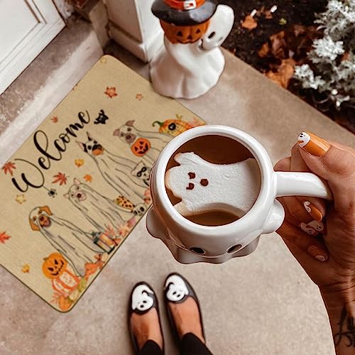 Halloween Fall Door Mat,Halloween Ghost Dogs Pumpkin Outdoor Mats for Front Door,Halloween Indoor Entrance Non-Slip Doormat,Fall Entryway Welcome Rubber Mats for Front Porch Decor 30" x 17" - color: Halloween Ghost Dogs