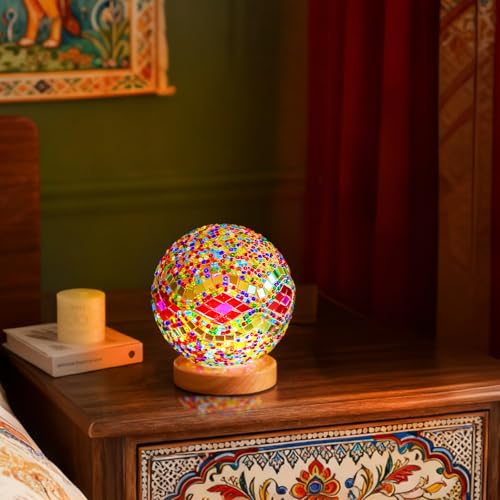 Turkish Stained Glass Table Lamp Mosaic Vintage Lamps 5V USB Power Dimmable Night Light Prayer Room Ambient Lighting Vintage Restaurant Ethnic Home Decor (Baroque A - Pink, Baroque) - style: Baroque A Pink