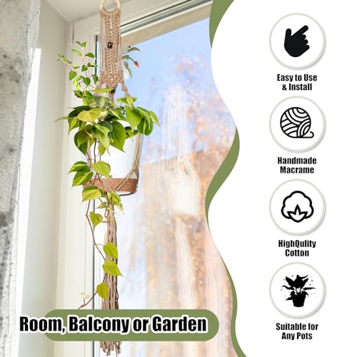 Hoteam 12 Pcs Macrame Plant Hangers Macrame Hanging Planters for Indoor Plants Handmade Boho Hanging Baskets Flower Pots Holder for Outdoor Home Wall Decor - color: Beige, Brown