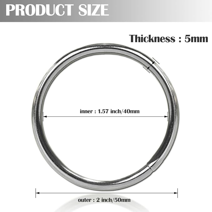 Ewparts Metal Rings 2 inch Macrame Metal Rings for Crafts for Macrame Plant Hangers Dog Collars 10 Pack 5mm Thick Welded Heavy Duty O Ring 2 in Buckle 50mm O Rings for Jewellry Making,Sewing