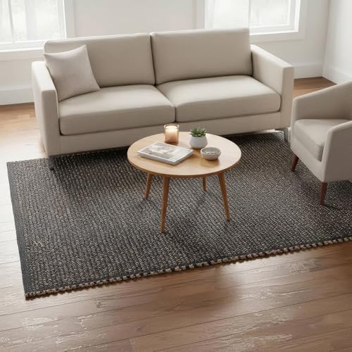 Charcoal Gray 5X7 Cotton Jute Rug Braided Construction - Farmhouse Woven Carpet - Mid-Century Modern Floor Covering for Bedroom Living Room or Dining Room, 5' x 7' - color: Charcoal, size: 5' x 7'