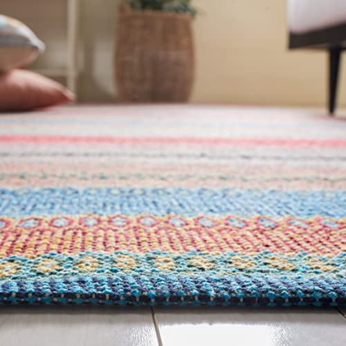 SAFAVIEH Montauk Collection Runner Rug - 2'3" x 9', Blue & Grey, Handmade Flat Weave Boho Stripe Cotton, Ideal for High Traffic Areas in Living Room, Bedroom (MTK851F) - color: Blue/Grey, size: 2'3" x 9' (Runner)