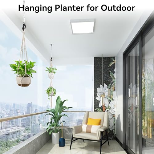 USLAI Macrame Plant Hanger Indoor Outdoor, Fits 4 to 15 Inch Pots, Strong Hanging Planter Holder, Boho Home Decor, 49+35 Inch, Ivory (POTS NOT Included) - color: Ivory, size: 35+49 Inch