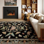 Unirea 4x6 Washable Living Room Bedroom Area Rug, Black Boho Non Slip Soft Stain Resistant Insect Bug Rug for Home Office, Kitchen, Nursery, Dining Room Laundry Room, Low Pile Thin Carpet - color: Black, size: 4'x6'