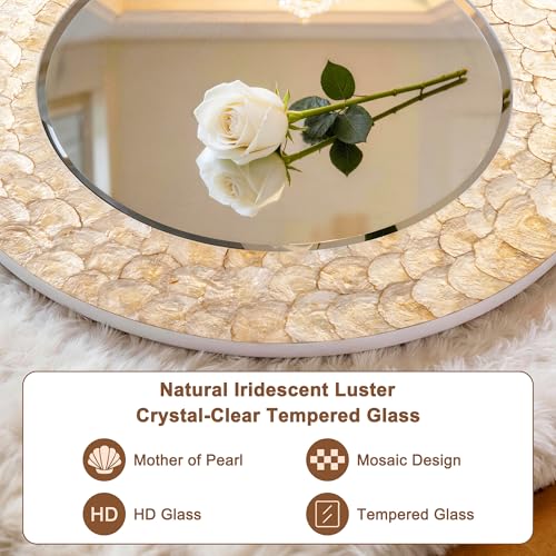 Gold Capiz Shell Round Mirror, 36'' Coastal Large Gold Mirror with Natural Capiz Seashell Frame, Decorative Circle Wall Mirrors for Living Room Mantel Bathroom Entryway - color: Gold, size: 36"L x 36"W