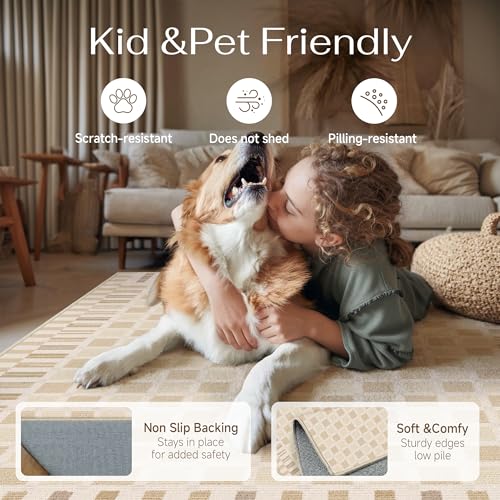 PureCozy Machine Washable Beige 2x6 Runner Rug for Hallways Indoor Kitchen Long Carpet Non-Slip Low Pile Modern Soft Accent Throw Rugs for Entrance Bedroom Dining Laundry - color: Beige, size: 2' x 6' (Runner)