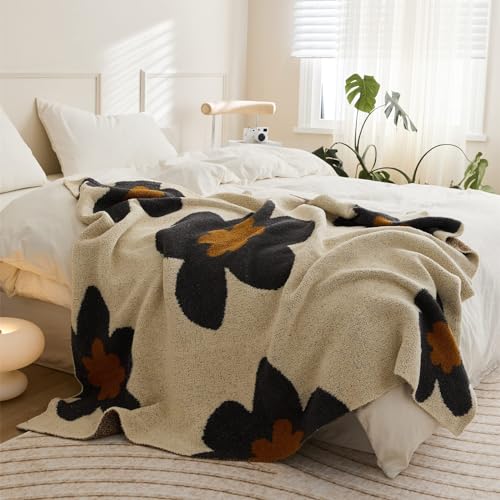 Floral Throw Blanket Big Flower Pattern Soft Cozy Warm Fuzzy Fluffy Microfiber Feather for Couch Bed Sofa Baby Pets Home Decor All Season (Chen Grey, 47''x59'') - color: Chen Grey