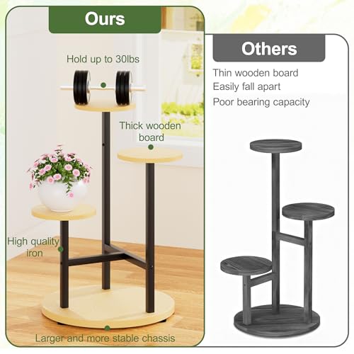 3 Tiers Black Plant Stand Indoor Tall Metal Wood Plant Shelf Outdoor Plant Stands Indoor Plant Table Rack Tiered Plant Stand Garden for Living Room Balcony Patio - RoundLight - color: BlackRoundLight, size: 3-tiers