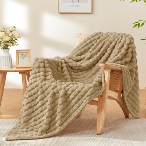 BEDELITE Camel Blanket Twin Size for Bed- Super Soft Lightweight 3D Checkered Fluffy Fuzzy Fleece Blanket, Luxurious Plush Cozy Blanket for Room Home Decor, Gift for Women, 60x80 inches - color: Camel, size: Twin(60"x80")