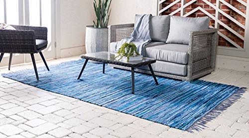 Unique Loom Chindi Cotton Collection Soft Hand Woven Natural Fiber Striped Area Rug, 2 ft 2 in x 3 ft, Navy Blue/Ivory - color: Navy Blue/Ivory, size: 2'2" x 3' (Rectangular)