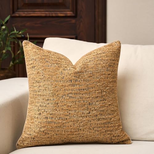 Yangest Chenille Pillow Cover 18 x18 Inches, Thick Textured Square Throw Pillow Cover Farmhouse Modern Soft Accent Couch Neutral Pillow Cover for Living Room Bedroom, Yellow - color: Yellow, size: 18" x 18" (Pack of 1)