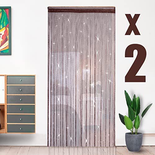 Hysenm 2 Pack 39 x 79 Inch Beaded Curtain String Door Curtains, Hippie Room Decor Closet Beaded Curtains for Doorway, Room Divider Privacy Decor, Boho Home Decoration for Bedroom, Party, Brown - color: Brown