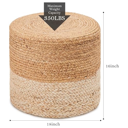 Wimarsbon 2Pcs Pouf Ottomans, Natural Seagrass Foot Stool, Hand Weaving Round Ottoman, Boho Decorative Seat, Jute Braided Pouffe Poof Accent Sitting Footrest (18inch Water Hyacinth Braid & Corn Husk) - color: 18inch Water Hyacinth Braid & Corn Husk