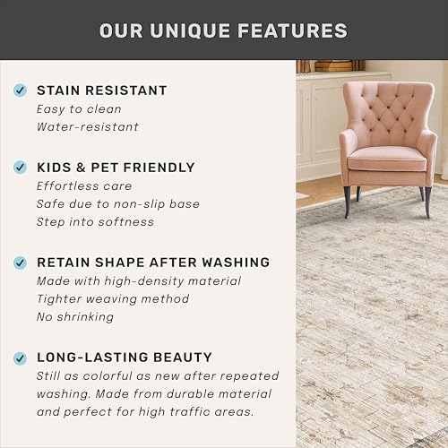 Farmhouse Bathroom Rug 2x3 Beige, Machine Washable Small Non Slip Indoor Entryway Area Rug, Low Pile Thin Neutral Vintage Design for Bedside, Kitchen - color: Light Sand Beige, size: 2' x 3' (Rectangular)