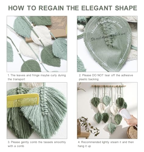 Artilady Macrame Tapestry Wall Hanging - Hand Woven Boho Tapestry Sage Green Leaves Wall Decor, Rustic Tassels Yarn Hanging Ornament Decor for Bedroom Living Room Dorm - color: Green