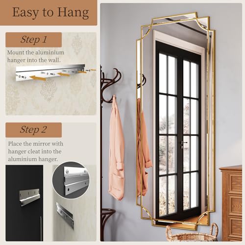Kelly Miller 70"x30" Large Gold Beveled Full Length Mirror, Traditional Farmhouse Rectangular Wall Mirror for Bedroom, Living Room, Hallway, Entryway - size: 70"L x 30"W