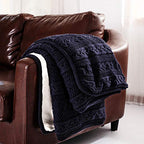 Longhui bedding Acrylic Cable Knit Sherpa Throw Blanket - Thick, Soft, Big, Cozy Navy Knitted Fleece Blankets for Couch, Sofa, Bed - Large 50 x 63 Inches Navy Blue Coverlet All Season - color: Navy, size: 50" x 63", Standard