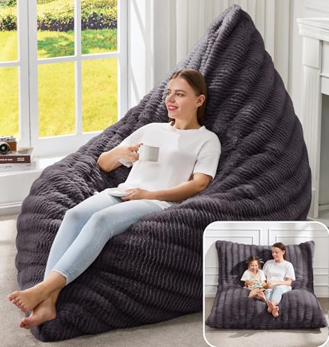 Hobestluk 3 in 1 Bean Bag Chair Giant Bean Bag Chairs for Adults with Ripple Cover Convertible Bean Bag Floor Cushion with Machine Washable Cover for Living Room (Ripple Dark Grey) - color: Dark Slate Grey