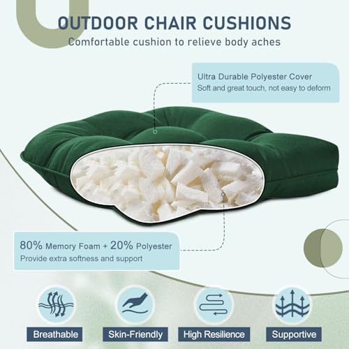 downluxe Outdoor Chair Cushions Set of 2 for Patio Furniture, Water Resistant Tufted Overstuffed Patio Furniture Cushions, Thick Outdoor Seat Cushion, 19" X 19" X 5", Forest Green - color: Forest Green, size: 2 Count (Pack of 1)