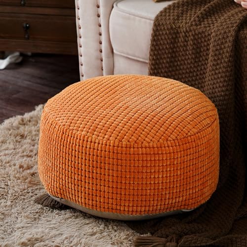 SUTAVIA Pouf Ottoman Cover Unstuffed Pouf Seat Decorative Soft Storage Bean Bag 20x20x8 Inches Floor Footrest for Living Room Bedroom (Burnt Orange, Round) - color: Burnt Orange