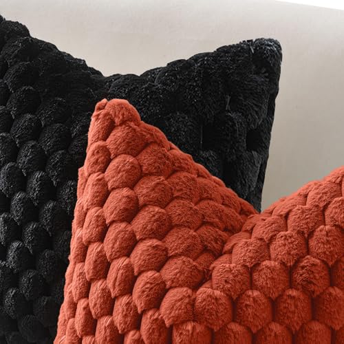 MIULEE Rust Faux Fur Decorative Throw Pillow Covers 18x18 Inch Set of 2 Super Soft Cozy Plush Cushion Cases Luxury Fluffy Pillowcases for Sofa Couch Bed Living Room - color: Rust, size: 18" x 18" (Pack of 2)